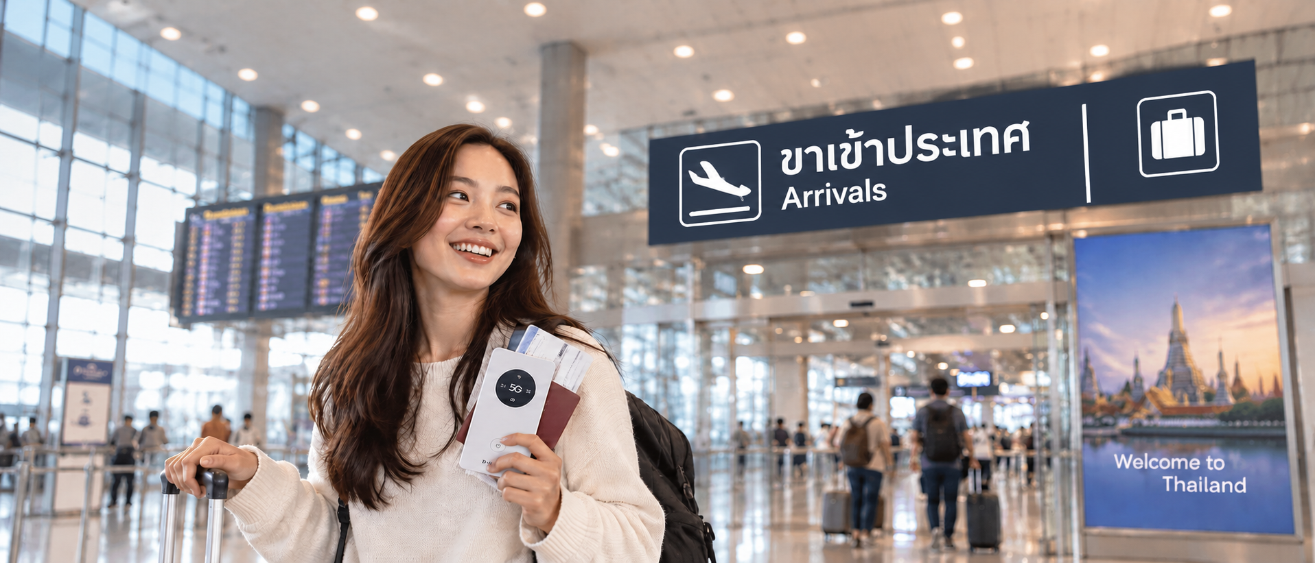 คนไทยที่ทำงานต่างประเทศรับ Pocket WiFi ที่สนามบินเมื่อกลับมาเยี่ยมบ้าน